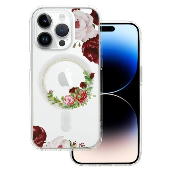 Iphone 15 Plus Telefono dėklas Tel Protect Flower Magsafe Case  Skaidrus (dizainas-2)