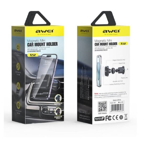 Automobilinis magnetinis telefono laikiklis Awei X52, juodas - Image 3