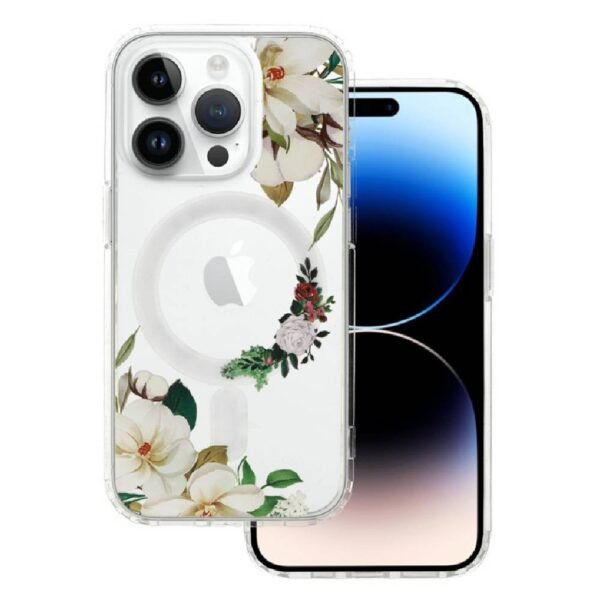 Iphone 15 Plus Telefono dėklas Tel Protect Flower Magsafe Case Skaidrus (dizainas-3)
